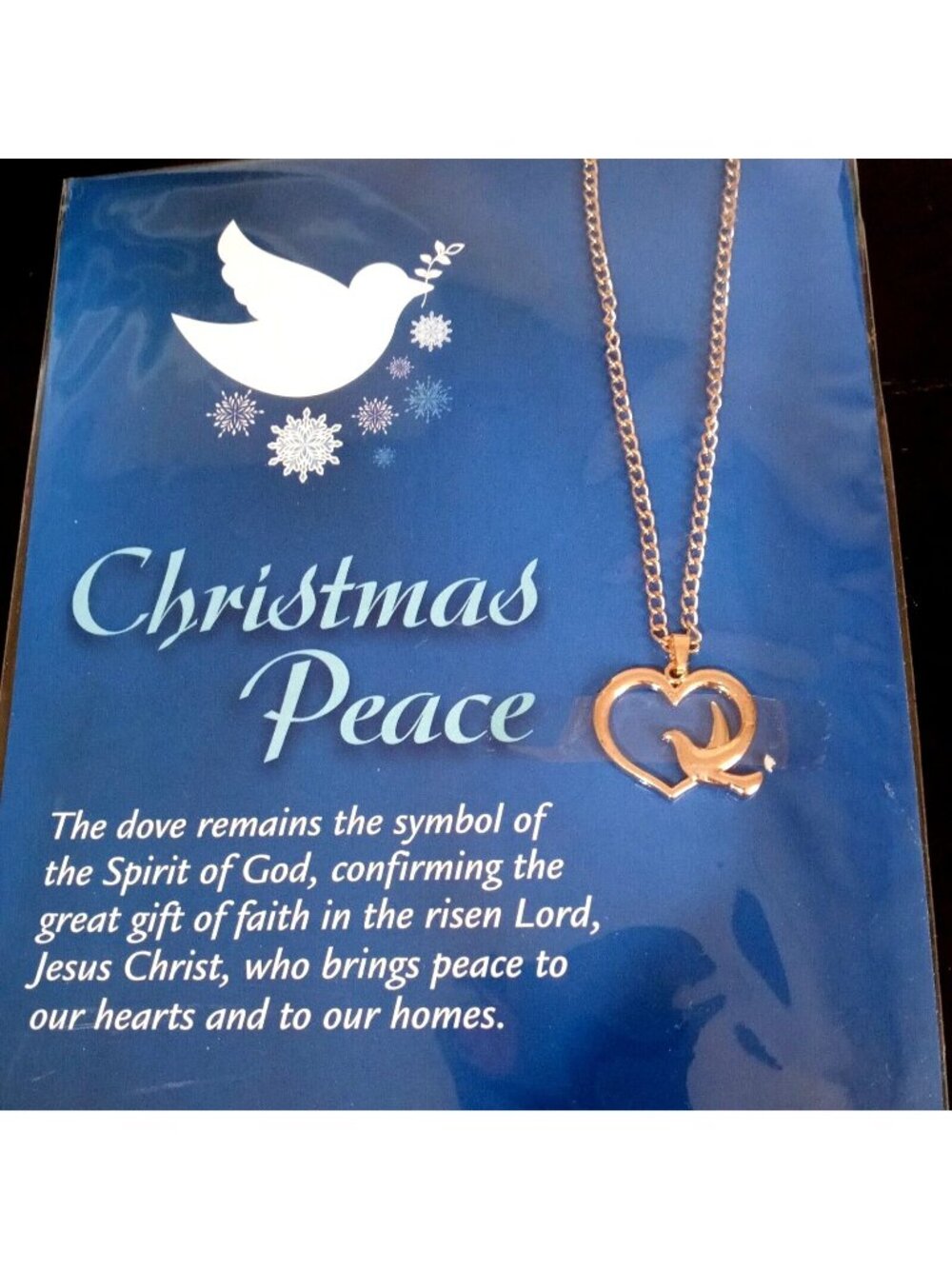 Christmas Peace Heart Dove Pendant Necklace Spirit of God Gold Tone 20"